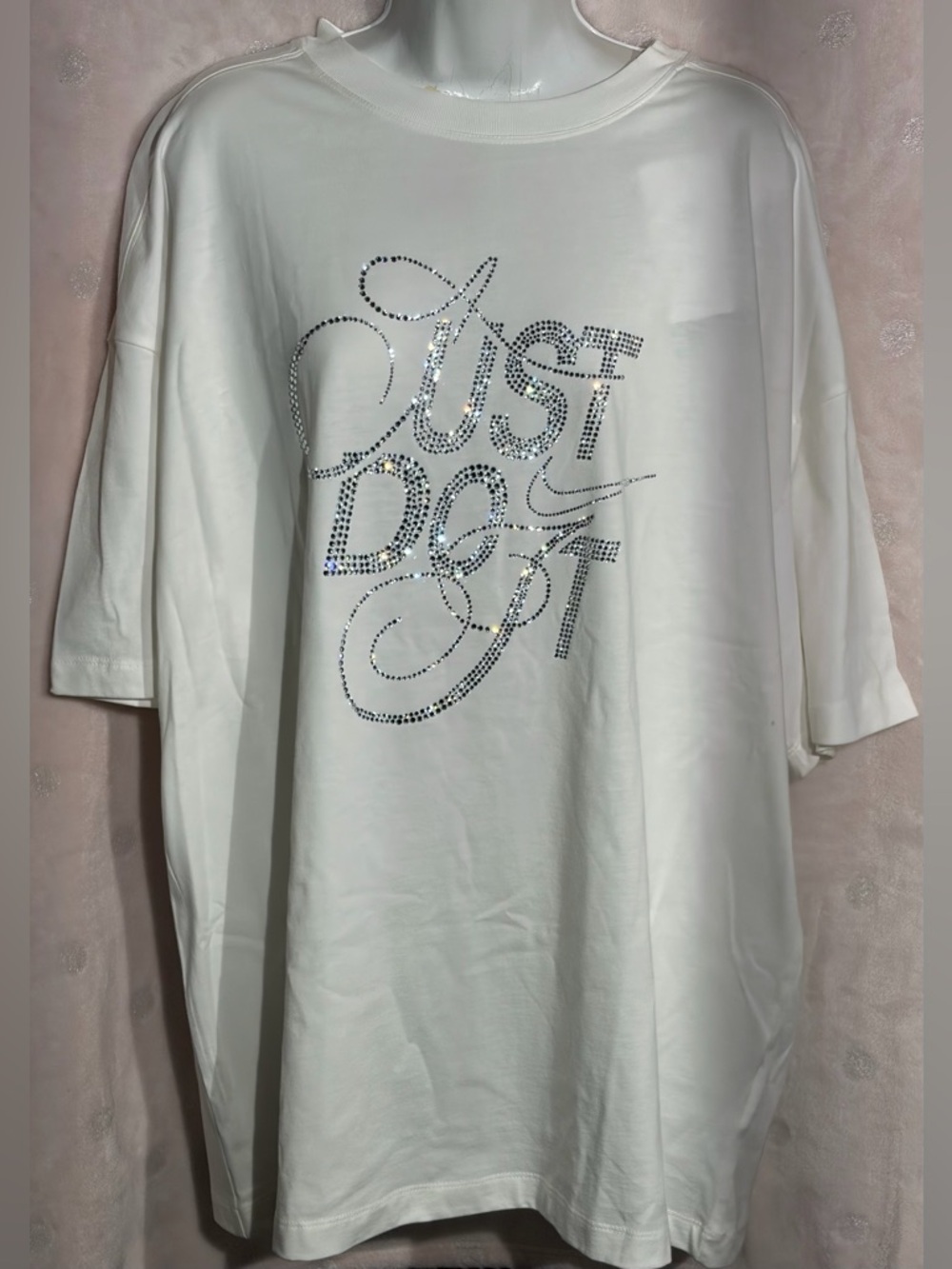 White Nike “Just Do It" Crystal Logo Oversized Tee